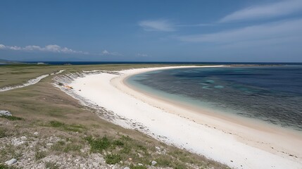 Fototapeta premium A Beautiful Coastline Featuring White Sand Beach and Blue Ocean Water