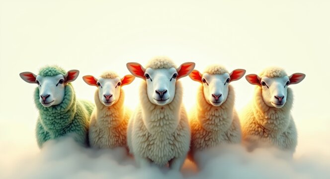 Collection of sheep images against a bright background