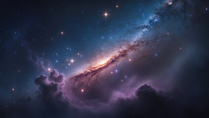 Fototapeta premium Orion Nebula M42 Featuring a Galaxy, Open and Globular Clusters, Stars, and Cosmic Dust within the Milky Way Captured by a Specialized Astrophotography Camera Through a Telescope.