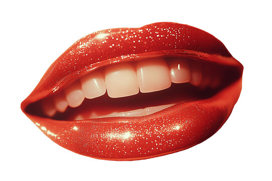 beauty female lips shiny, retro vintage collage art, cutout png - Powered by Adobe