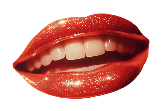 beauty female lips shiny, retro vintage collage art, cutout png - Powered by Adobe