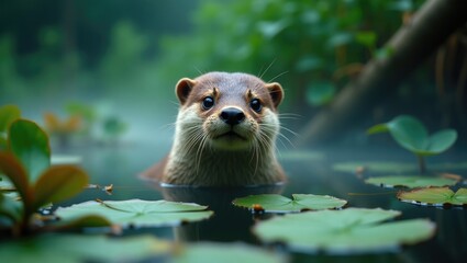 Image title: Photograph for an animal reference guide featuring an otter (Lutra lutra), a semi-aquatic mammal from the mustelid family.