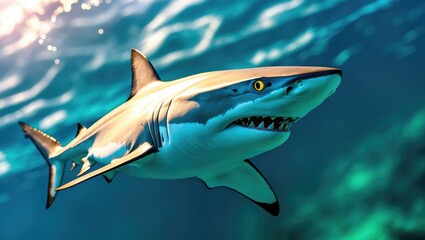 Fototapeta premium Shark gliding through the ocean waters