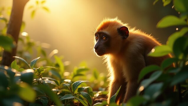 Patas monkey (Erythrocebus patas) enjoying a tranquil morning.