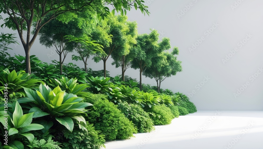 Poster eliminate the line of trees. a summer collection of green plants and trees on a plain white backgrou