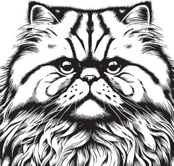 Persian cat vector in black and white