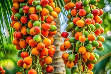Macro Photography Betel Nut Palm Closeup - Hanging Fruits, Areca Catechu, Tropical Plant, Detailed Image