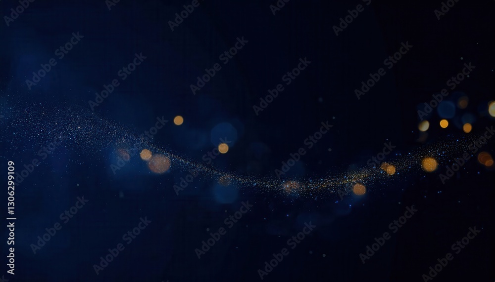 Poster abstract digital wave of glowing particles in dark space, futuristic technology background with golden bokeh lights

