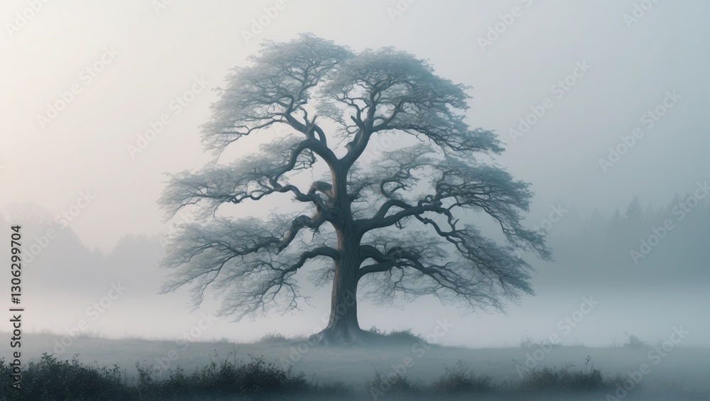 Poster Lone tree featuring a clipping path and alpha channel, set against a translucent background.