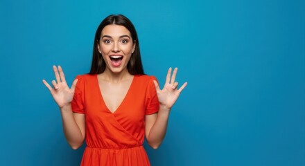 Fototapeta premium Excited woman counting to five.