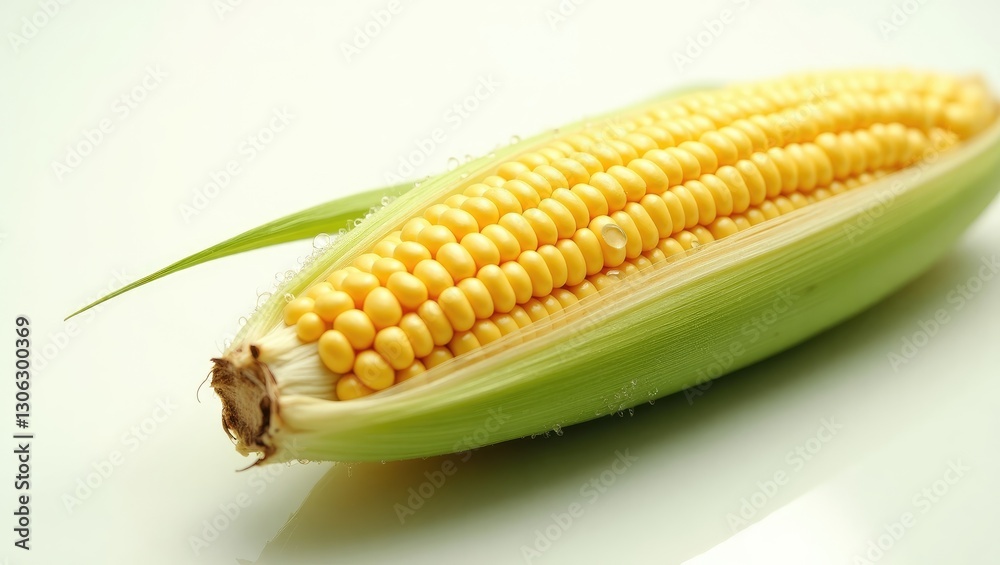 Poster close-up image of a corn cob against a white backdrop