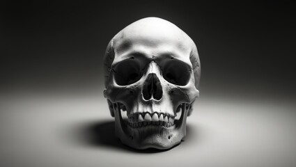 Human skull displayed against a dark backdrop.