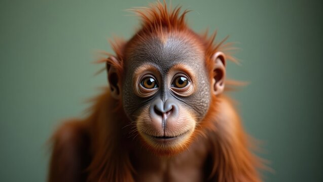Young female orangutan close-up portrait - Powered by Adobe