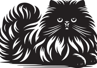 Persian cat vector in black and white