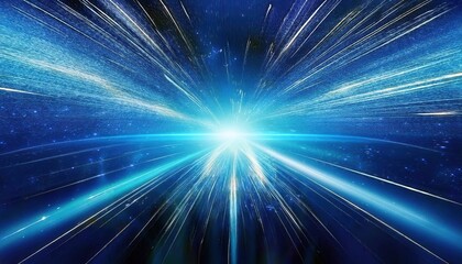 Obraz premium futuristic hyperspace jump with glowing blue light streaks, abstract cosmic speed motion, sci-fi space travel background