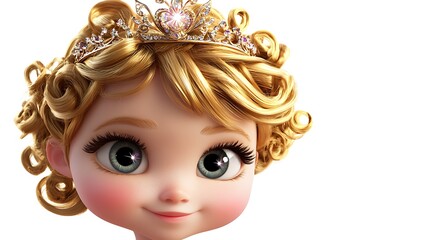 Enchanting 3D Cartoon Baby Princess with Golden Curls: A Fairy Tale Dream