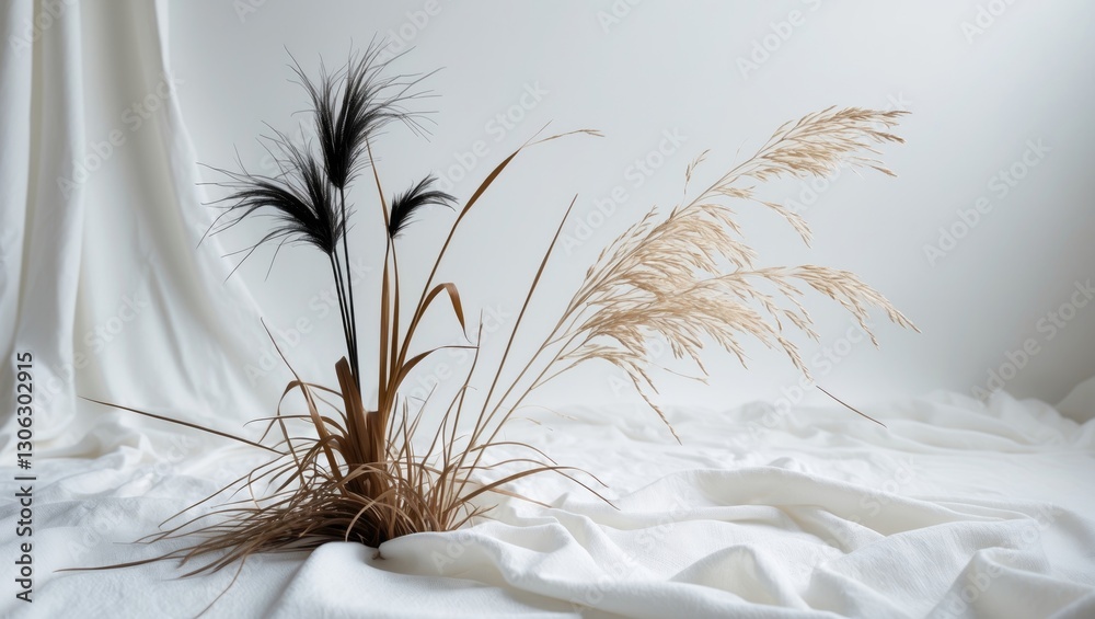 Poster eliminate the foliage. isolated cattail and reed plants with reed fescue against a white backdrop. c