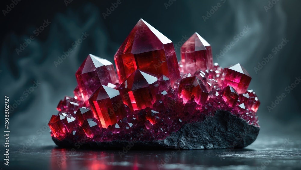 Poster ruby elbaite crystal cluster from the malkhan pegmatite region in eastern russia.