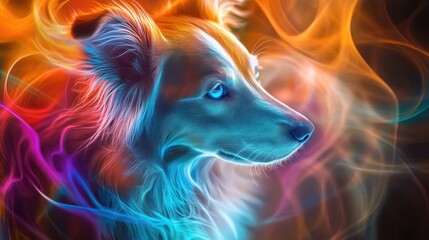 Naklejka premium Dog in Fire Colors Smoke Background