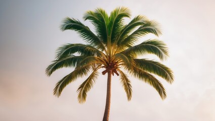 Isolate the palm tree. Featuring an alpha channel, a coconut palm is presented against a translucent backdrop in a high-quality image for expert compositions.
