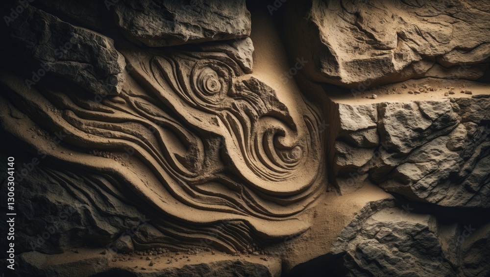 Poster textured stone backdrop featuring natural sand formations. stone surface with marks and intricate de