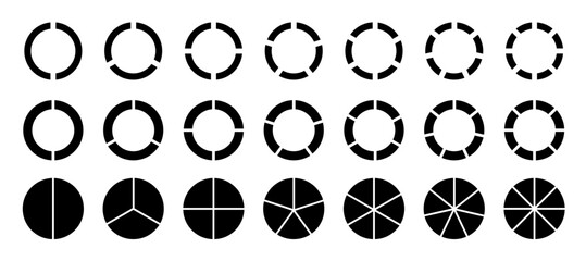 Pie charts diagrams. Circles isolated.  Set of circles. Infographic element round shape. Vector illustration.