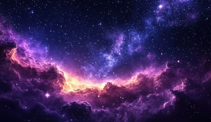 Obraz premium Spectacular Cosmic Scene with Vibrant Purple and Orange Nebula Surrounded by Twinkling Stars in Deep Space