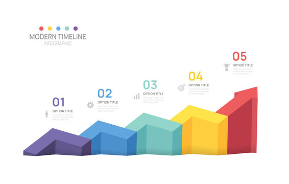 Infographics arrow symbol isometric timeline business 5 steps to success template. vector illustration.