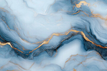 Fototapeta premium A stunning abstract marble texture featuring pale blue and icy white swirls with gold veins. Ideal for interior design, luxury branding, and art backgrounds.