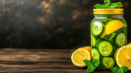 Fototapeta premium Refreshing Detox Water Recipe with Lemon, Cucumber, and Mint Ingredients