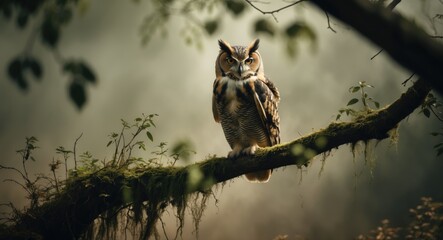African scops owl perched on a branch, observing below.