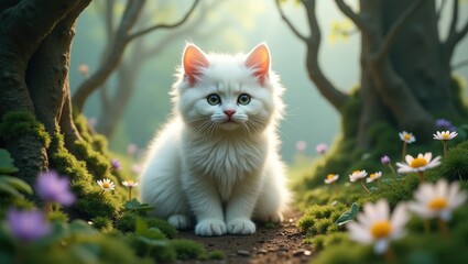 Charming feline perched in a forest clearing