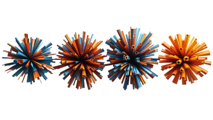 Scientific illustration of sea urchins with intricate spines and detailed textures, marine life close-up in vibrant colors, isolated PNG