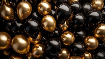 stylish party decor a gathering of glossy black and gold balloons creates a festive atmosphere perfect for celebrations and luxurious events
