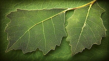 Leaf Pair Veins Detail on Green Leafy Background