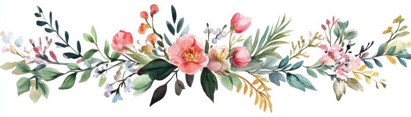 A vibrant floral arrangement featuring pink flowers and green leaves, creating a beautiful, decorative border.