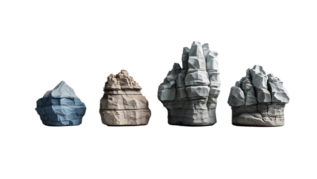 Rock formations PNG set of layered stones arranged by size for design use