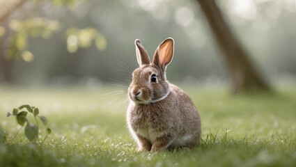 Fototapeta premium bunny resting in a grassy park