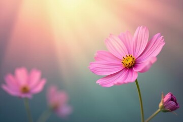 Delicate Pink Cosmos Flower in Soft Light, a Gentle Bloom at Dawn