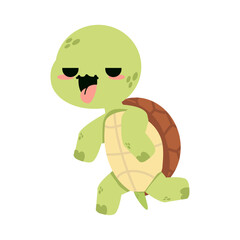 Tired cartoon turtle running in a race