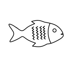Simple fish icon. Outline drawing of a fish with zigzag lines on its body. Vector illustration, perfect for logos and design elements.