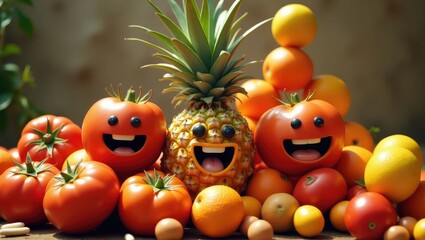 Cheerful faces among an assortment of fruits and vegetables Thanksgiving Coloring Page, Malang, East Java, Indonesia, May 07, 2021.