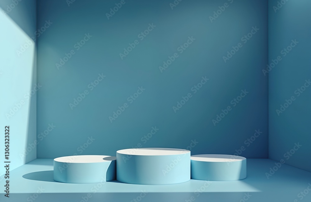 Aufkleber three empty blue podiums for product presentation background. mockup stage for demonstration. abstra