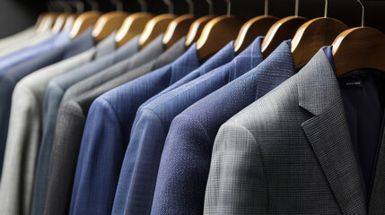 Fototapeta premium A row of well-fitted suits in various colors and patterns