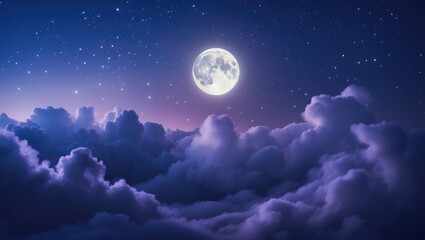 Fototapeta premium twinkling night sky featuring a crescent moon above a beautiful cloud formation
