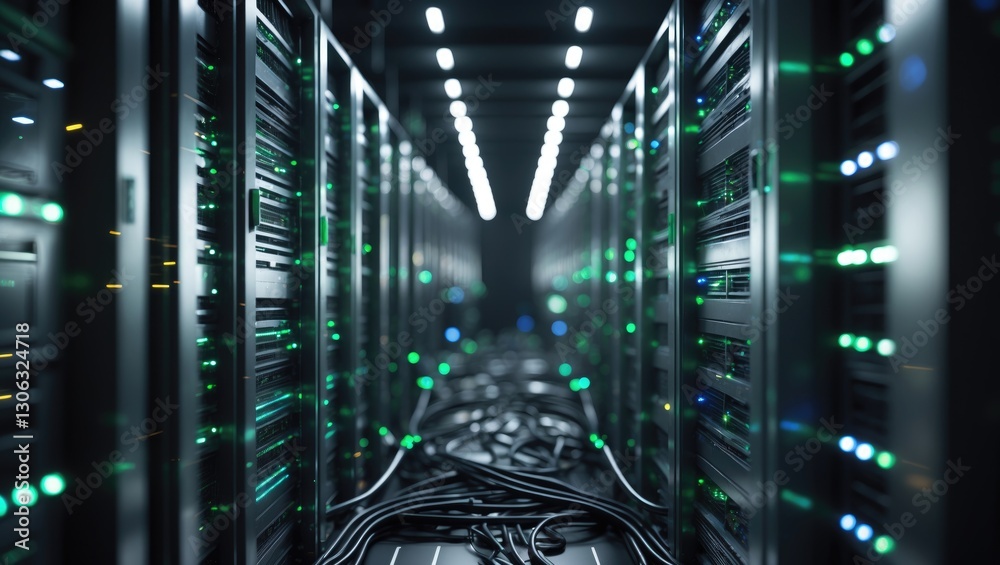 Poster digital data storage environment; server center for cloud computing. network connections among serve