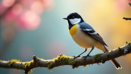 Obraz premium image of a white wagtail (Motacilla alba alba) perched on a branch