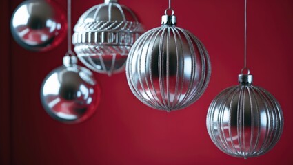 Obraz premium Festive ornaments suspended before a crimson backdrop
