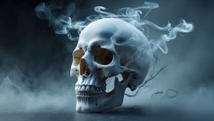 Smoke-formed human skull. Concept of memento mori.