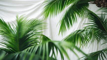 Obraz premium Isolated green fronds of the Cocos Nucifera coconut palm are set against a white background.